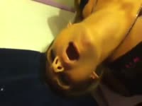 Horny teen catching a cum with her mouth